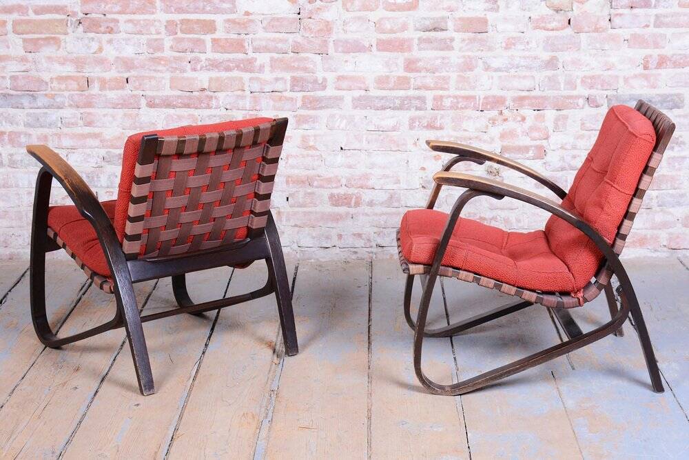 Czech Art Deco Oak Armchairs attributed to Jan Vaněk, 1940s, Set of 2