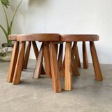 Flower coffee table set with elm tripod stools
