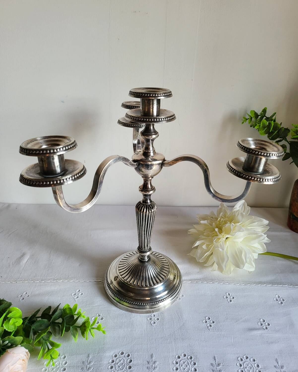 Silver-plated metal candelabrum chandelier SNPA with 4 lights