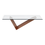 Table italienne Cattelan « Valentino » en noyer et travertin des années 1990.