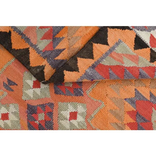 1970s Turkish Oushak Handmade Wool Cotton Orange Runner Rug 95x254