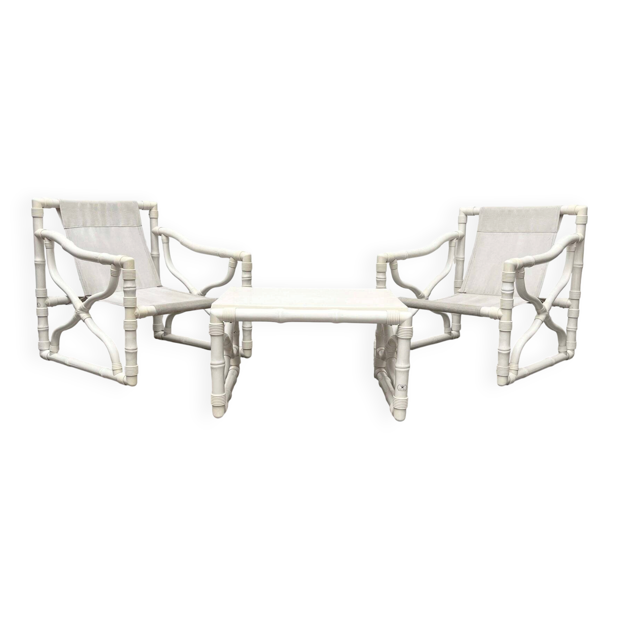 Vintage lounge chairs and table in faux bamboo by Kettal, Spain, 1980s, set of 3.