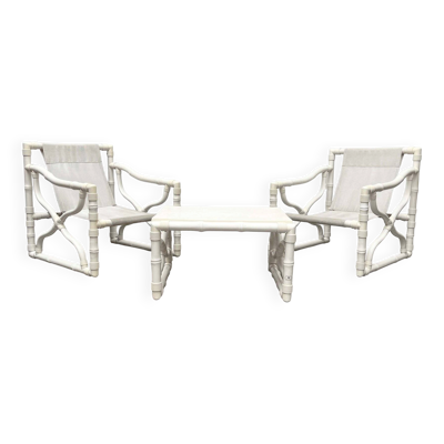 Fauteuils et table de jardin vintage en faux bambou de Kettal, Espagne, années 1980