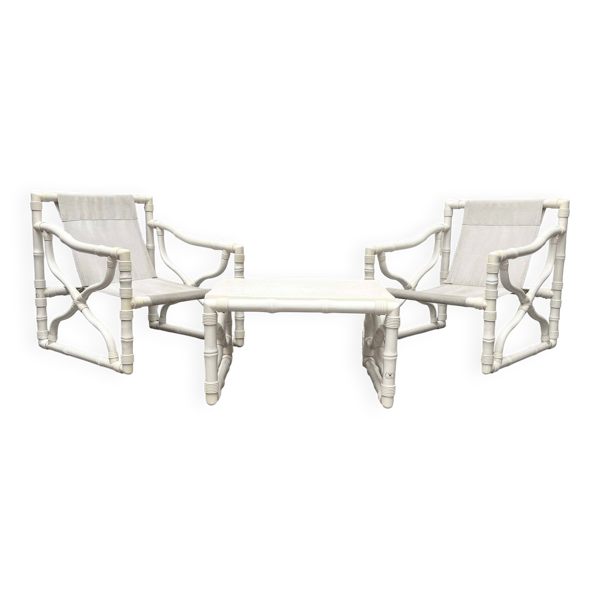 Fauteuils et table de jardin vintage en faux bambou de Kettal, Espagne, années 1980