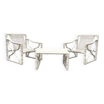 Fauteuils et table de jardin vintage en faux bambou de Kettal, Espagne, années 1980