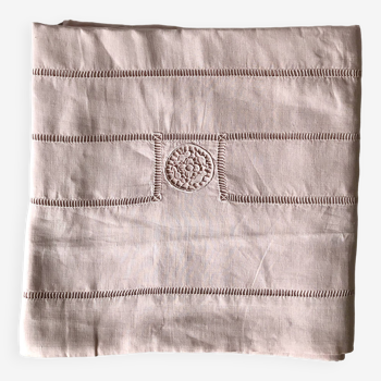 Antique sheet in tea pink linen thread