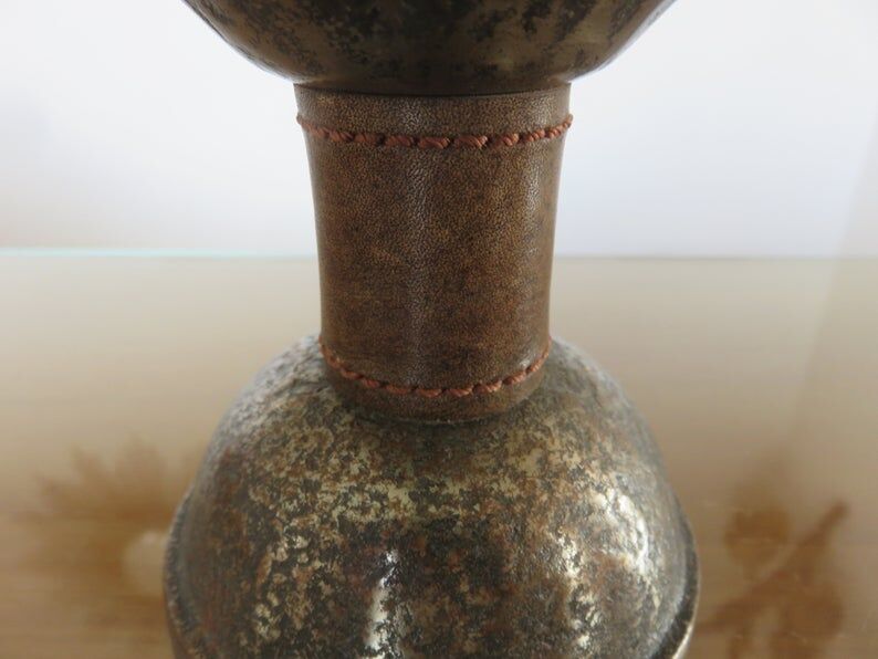 Pair of hammered raw steel and leather lamps 40 50s
