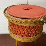 Vintage rattan basket on feet / sewing basket