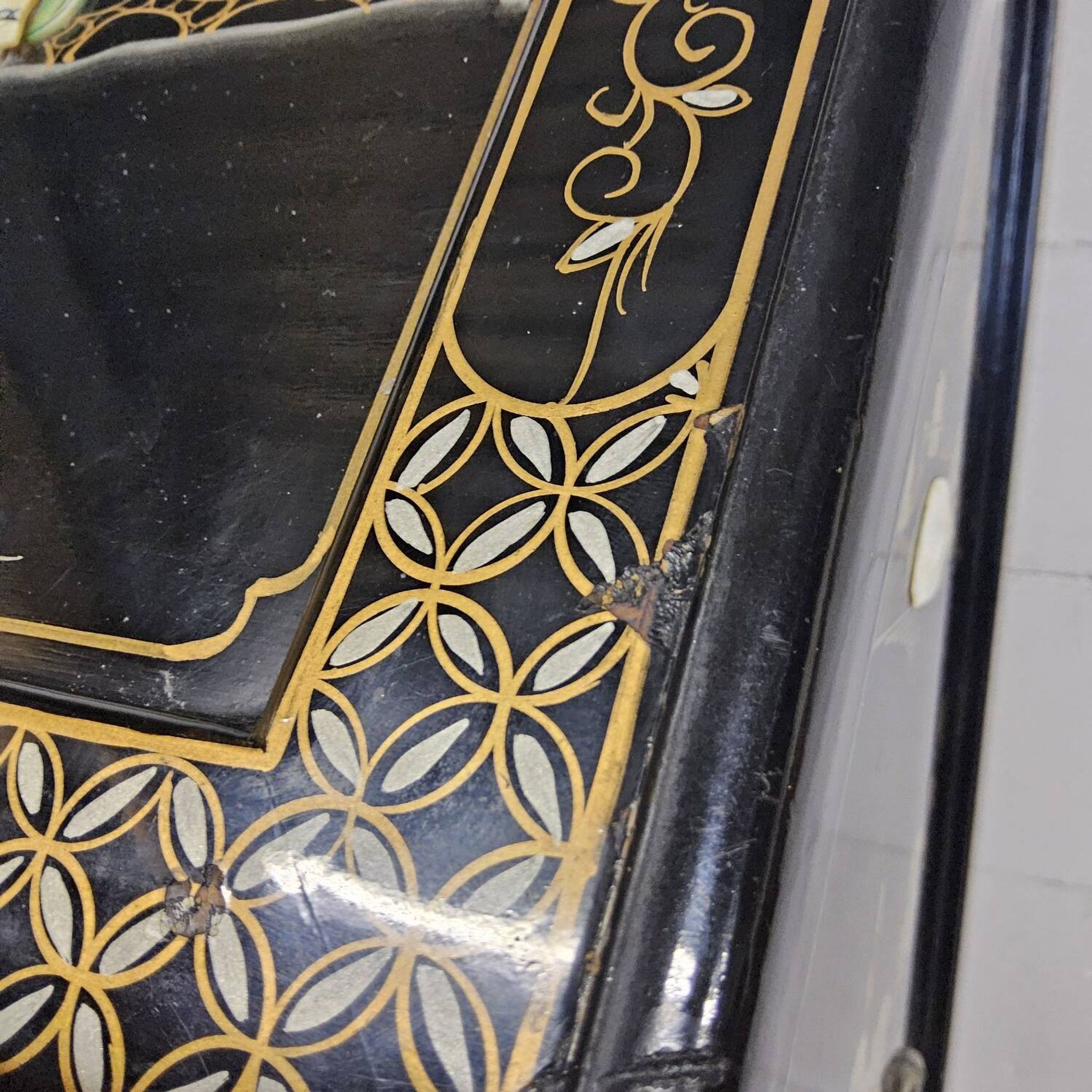 Vintage Chinese lacquer secretary desk with mother-of-pearl