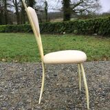 4 vintage chairs in tubular metal lacquered white yellow.
