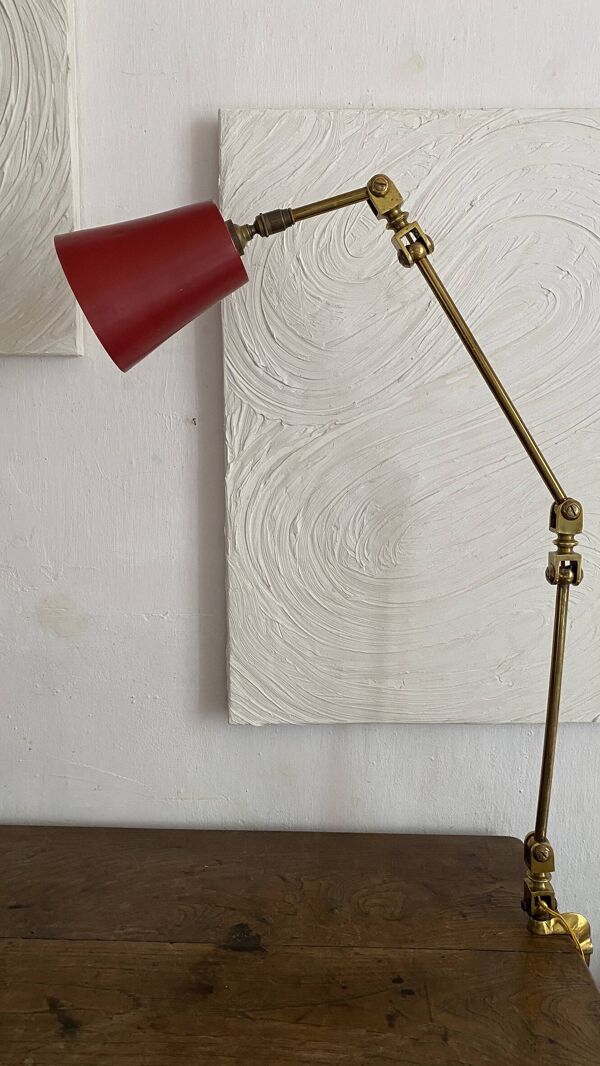 Lampe d'atelier 3 bras, en laiton ,design indus années 50-60