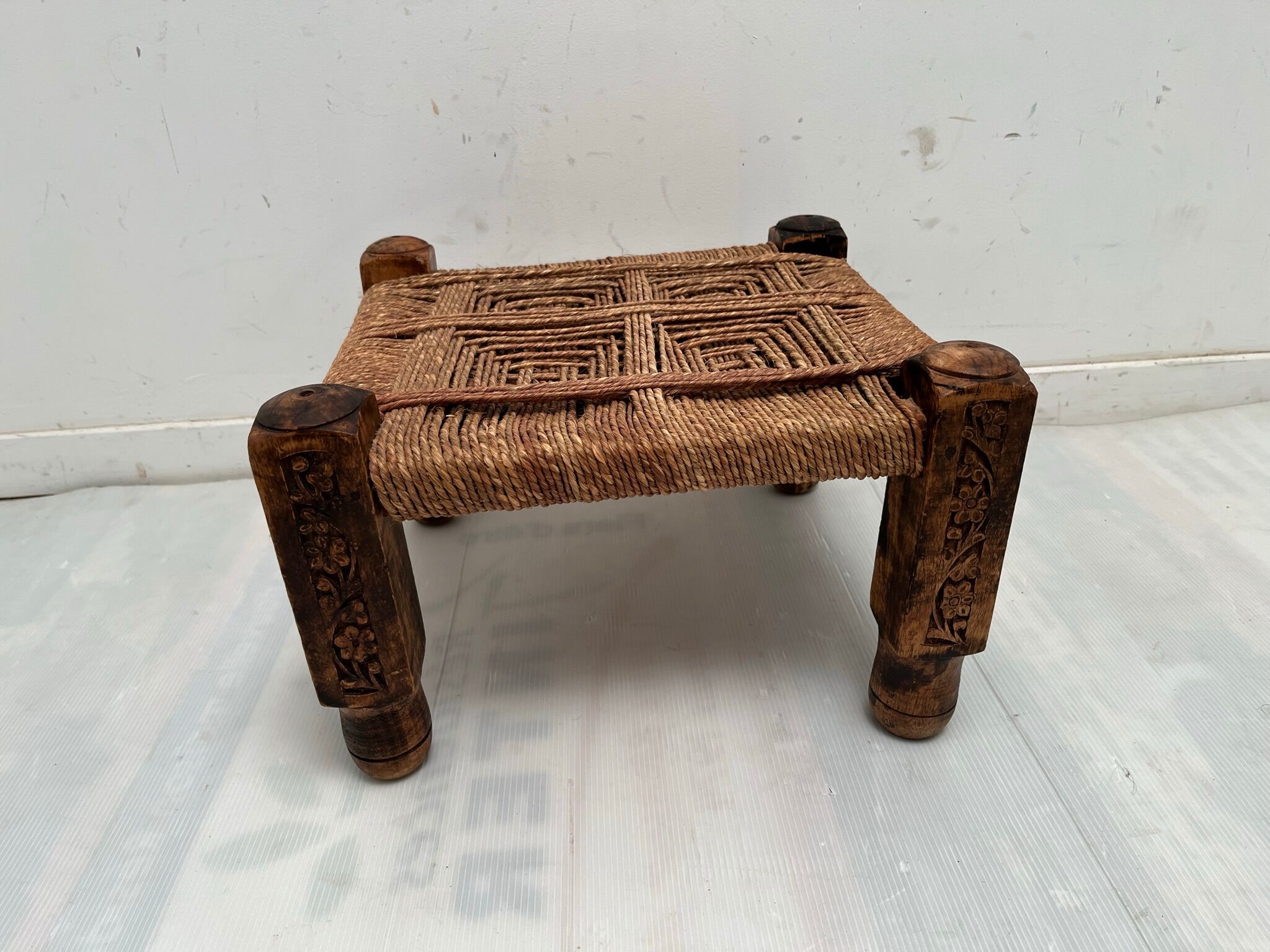 Woven wood stool 70s