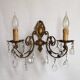 French Vintage Double Bronze & Crystal Wall Light - Stylized Dolphin Detail