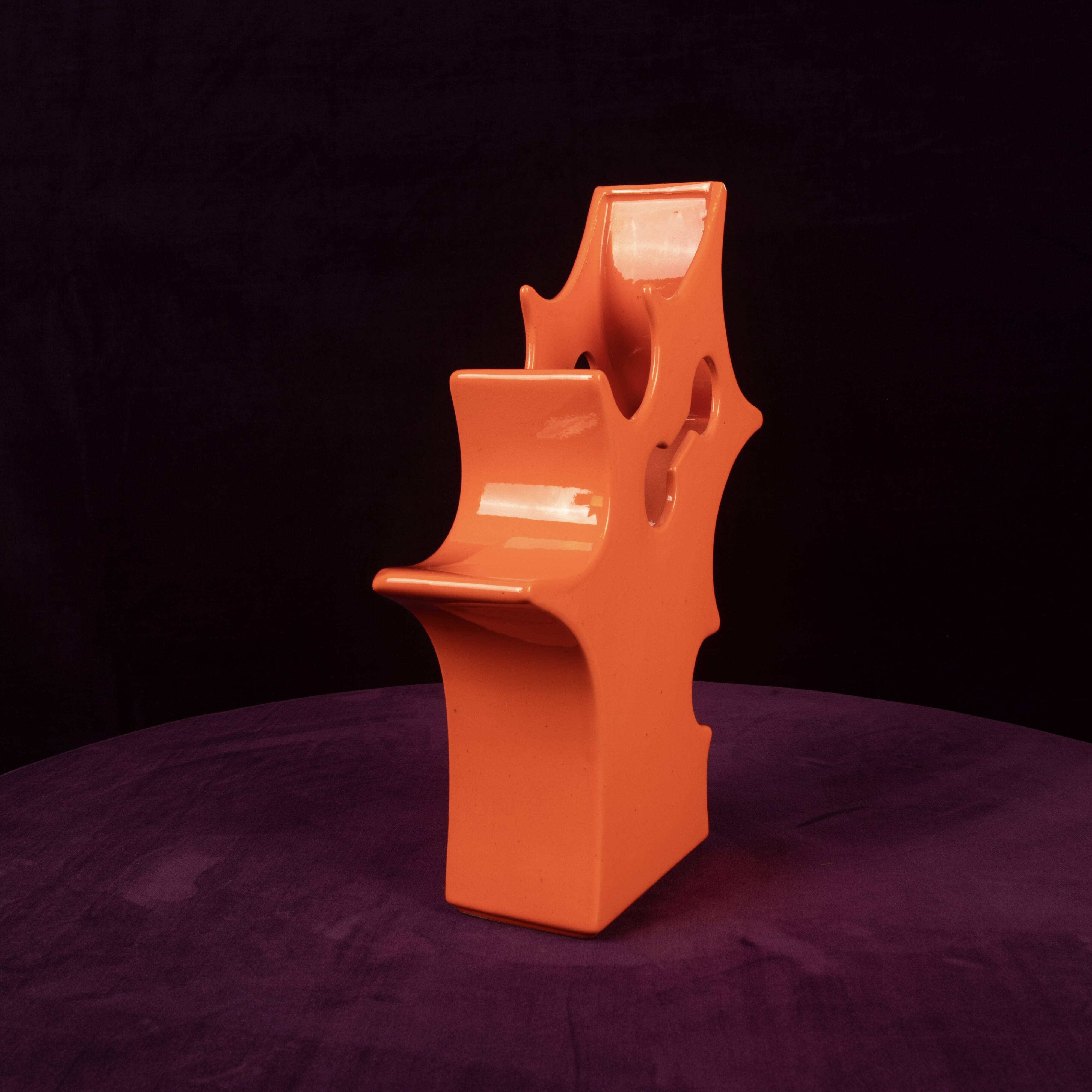 Abstract Orange Ceramic Sculptural Vase, Postmodern / Space Age, Italy, 1980