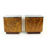 Pair Of Art Deco Bedside Tables With Faux Wood Graining & Glass, Czechoslov