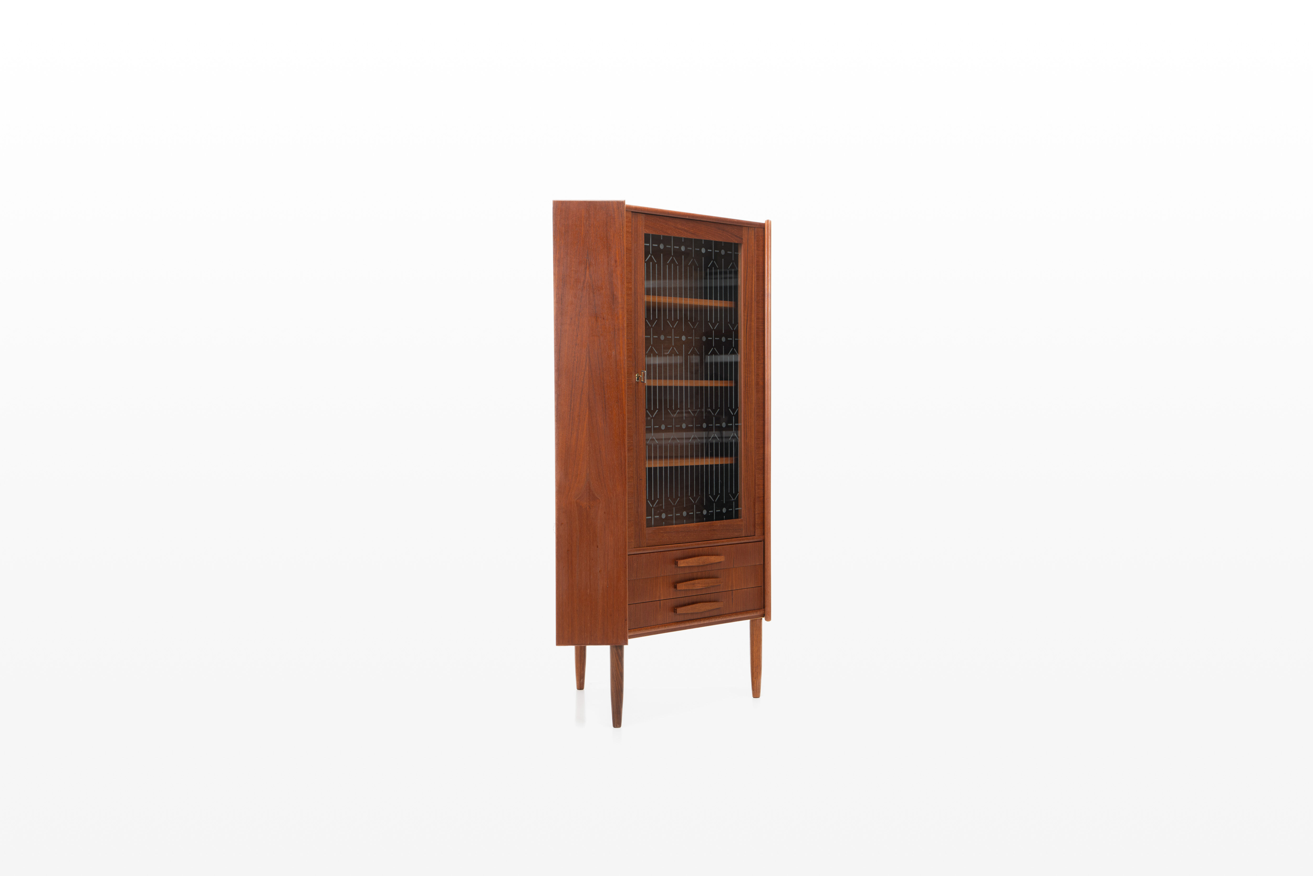 Danish vintage corner cabinet in teak and glass