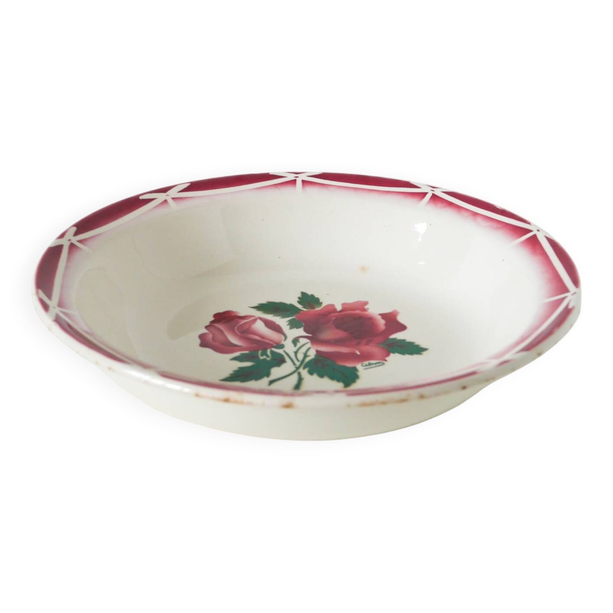 Digoin Sarreguemines round hollow dish, Cibon model, 1940
