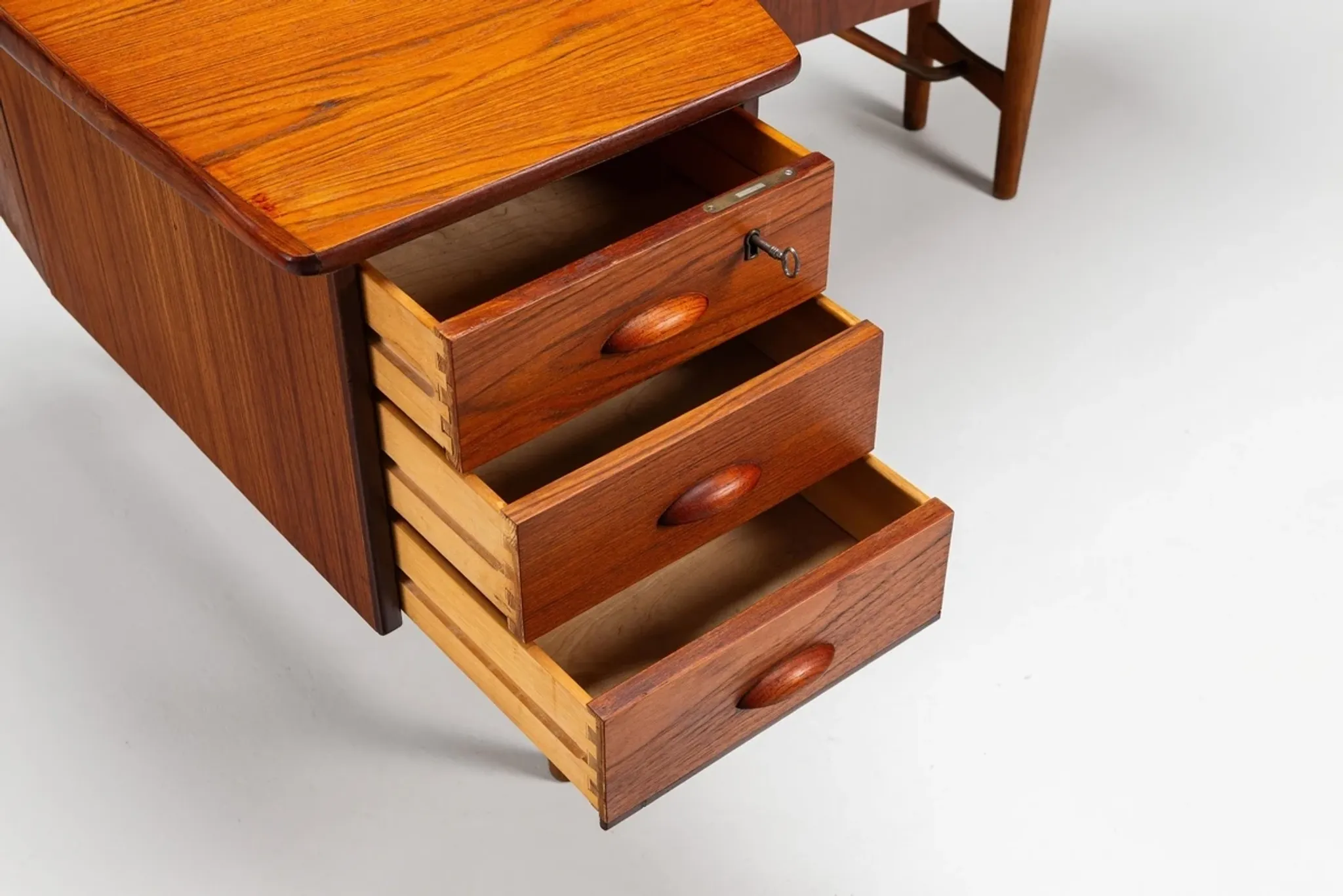 Peter Lovig Nielsen boomerang writing desk teak Lovig Denmark 1960