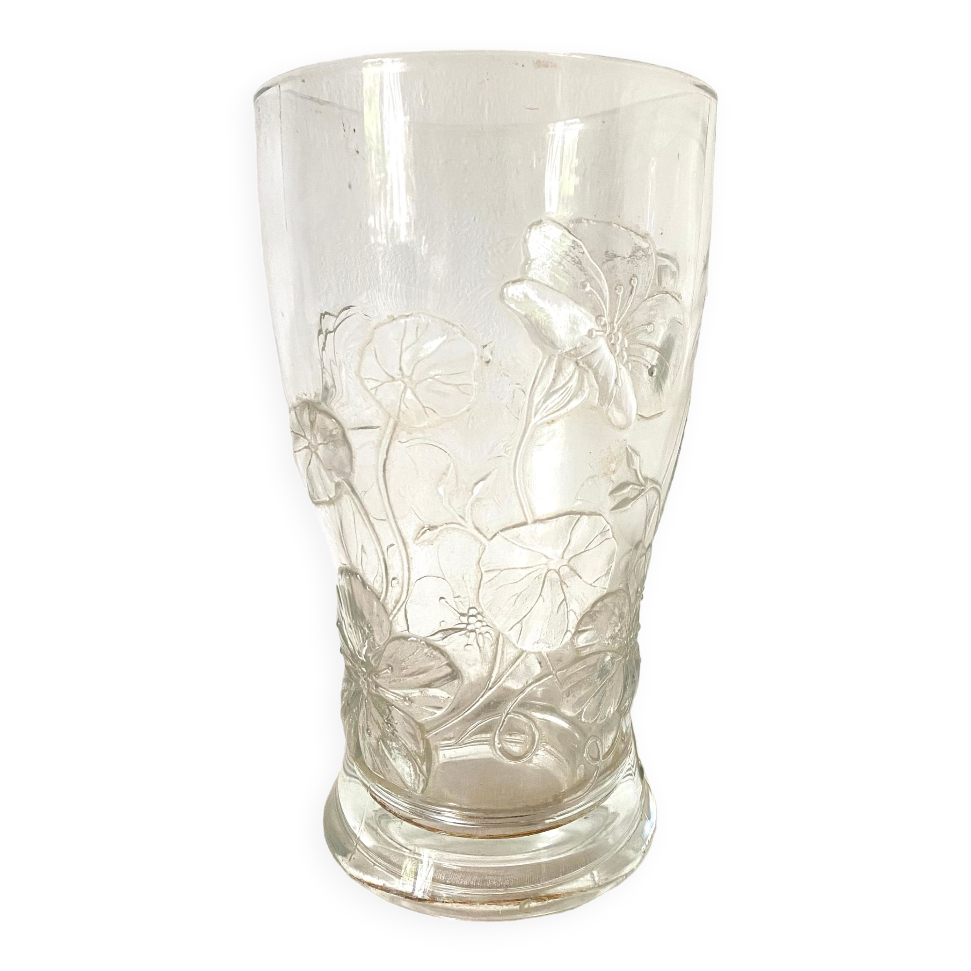 Antique glass vase with embossed nasturtiums