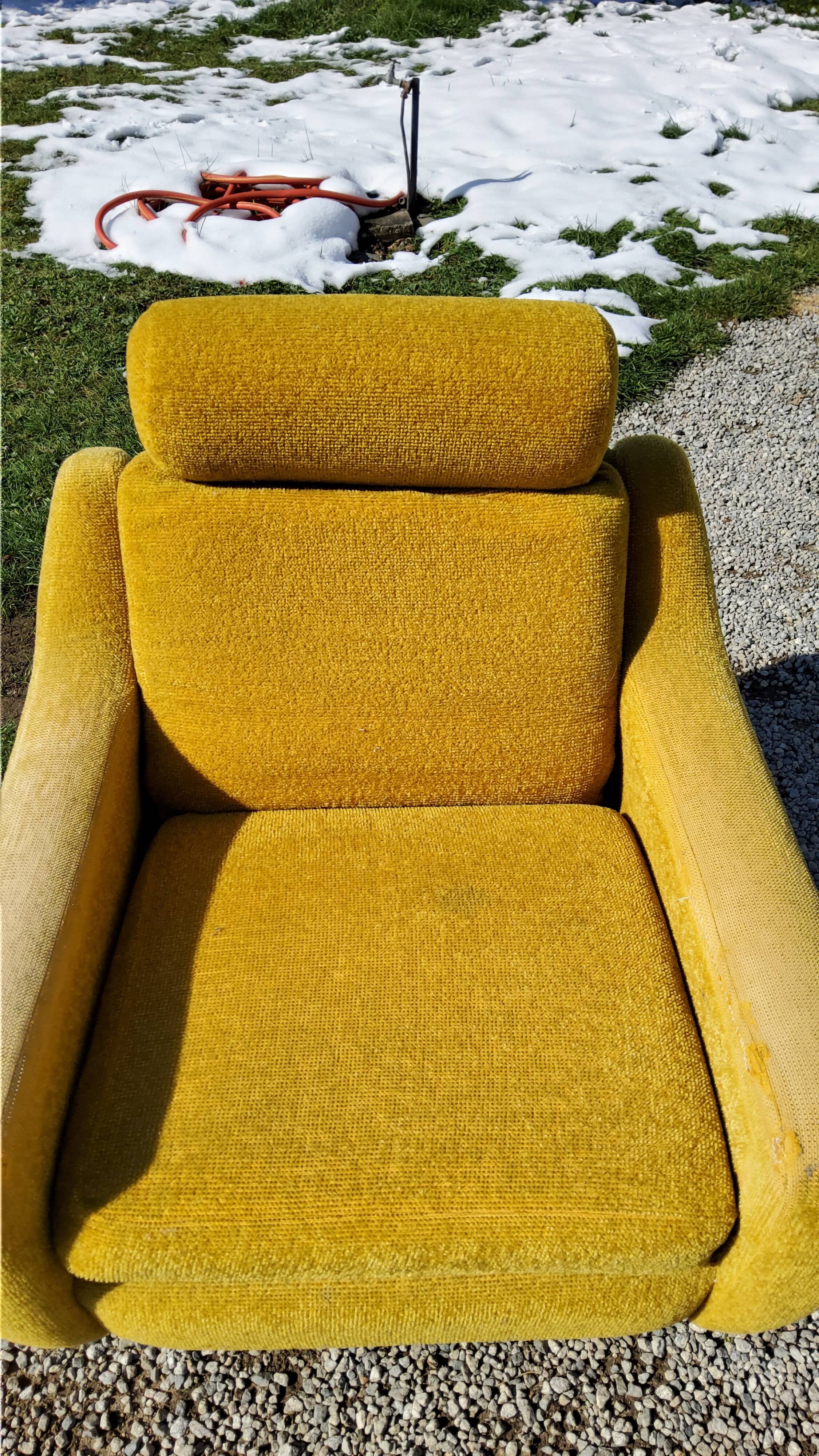 Armchair of the 70s velvet base sleigh in solid mahogany
