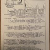 Set of 2 lithographs plan of the transatlantic liner of 1907