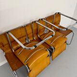Lot of 5 tubular chairs Mart Stam edition Fasem vintage patinated leather