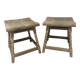 Pair of vintage stools in raw solid wood — Turned ball feet