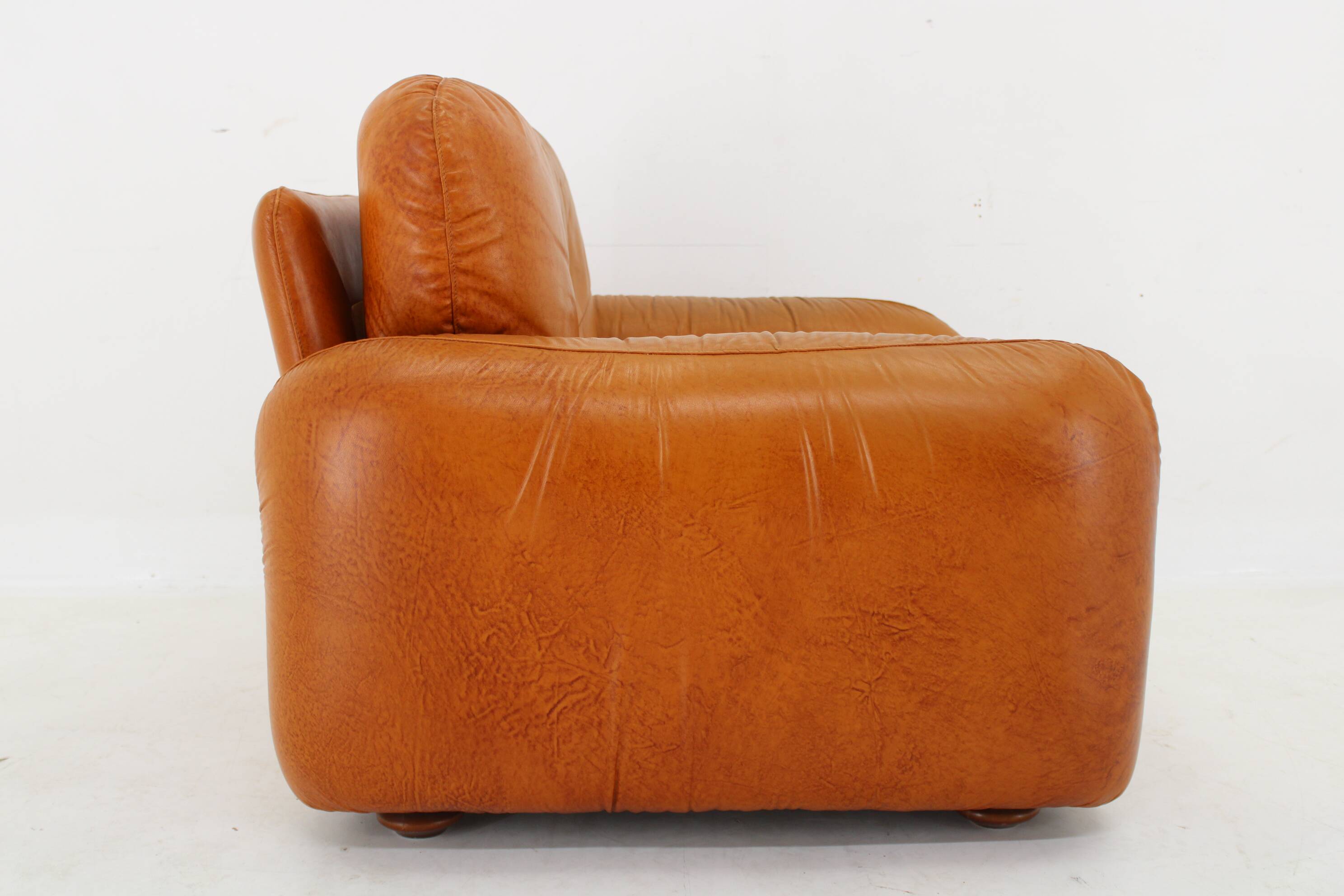 1970s  Cognac Leather Armchair ,Italy