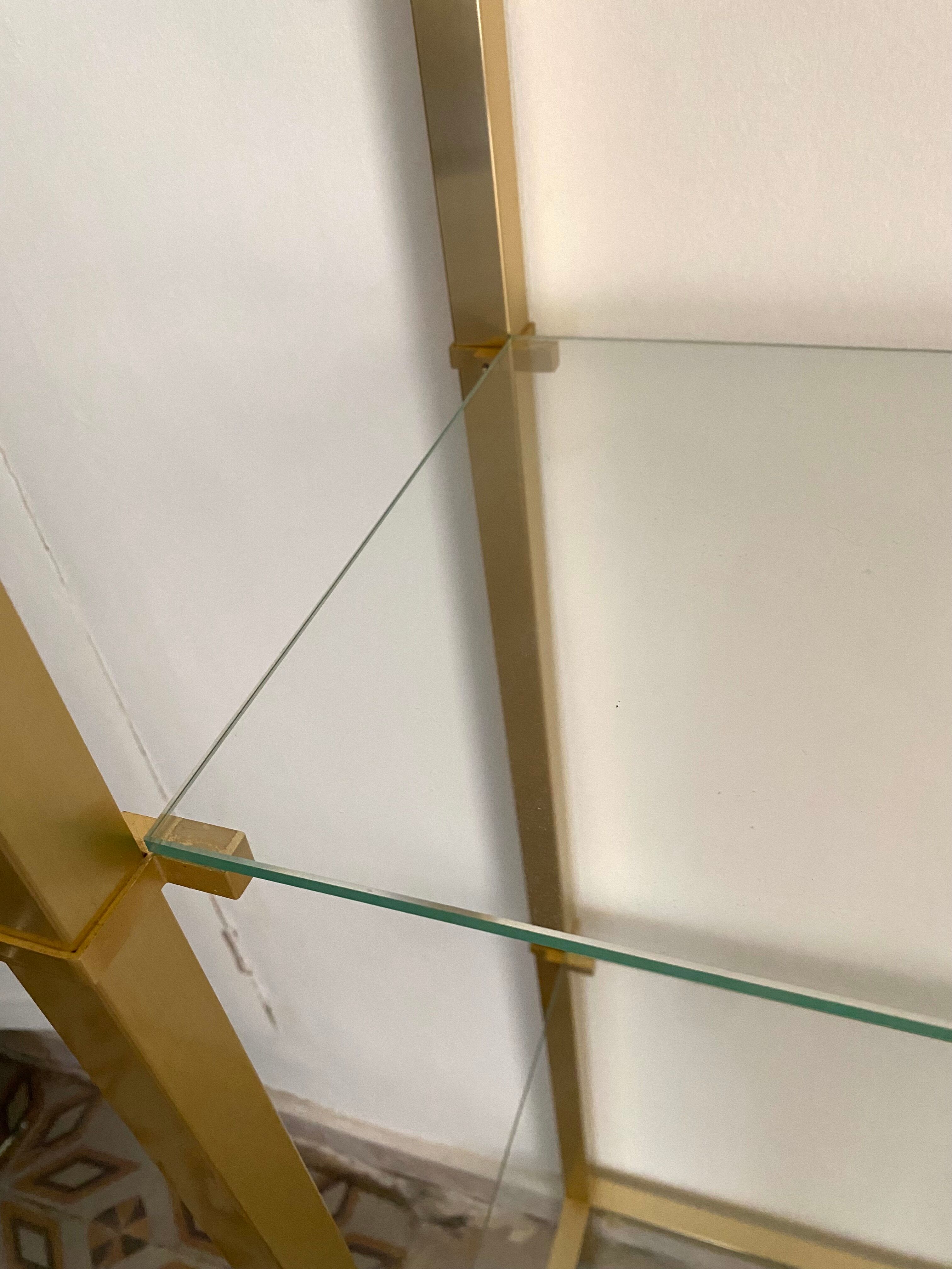 Bookcase in gilded metal and glass, Pierre Vandel Paris, circa 70