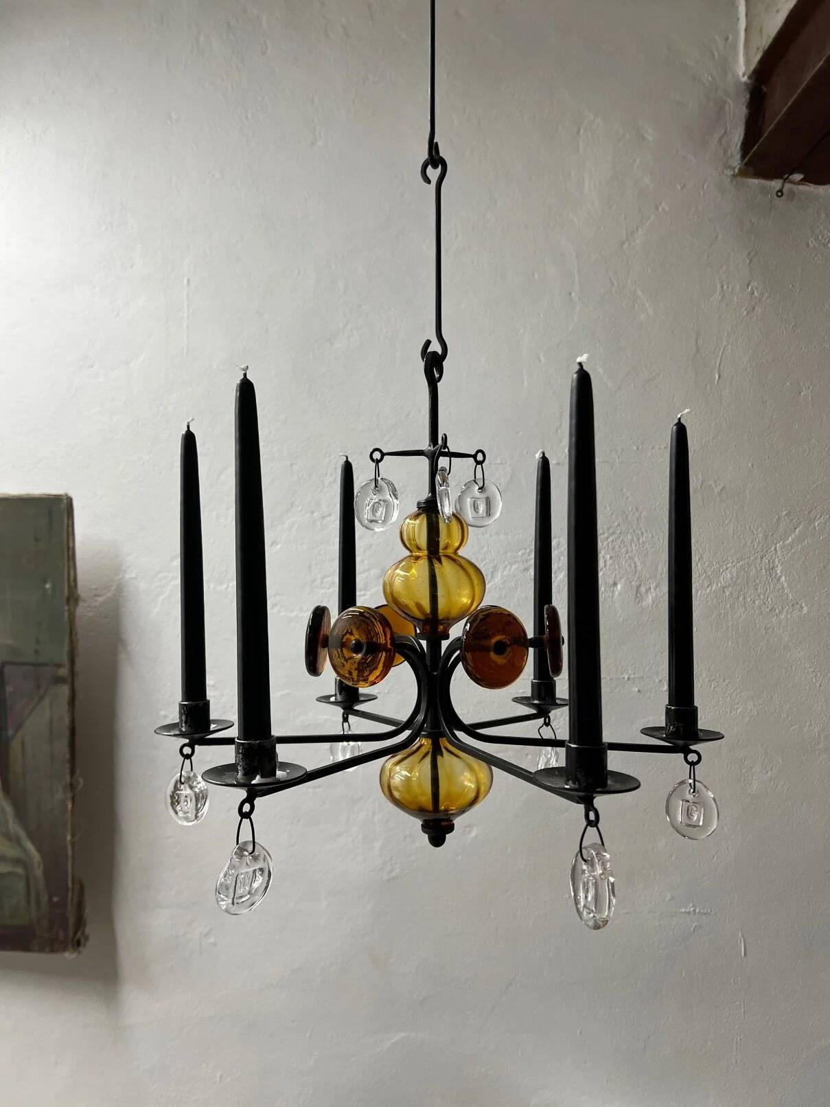 Art glass chandelier | Erik Höglund for Boda | Sweden | 1970s