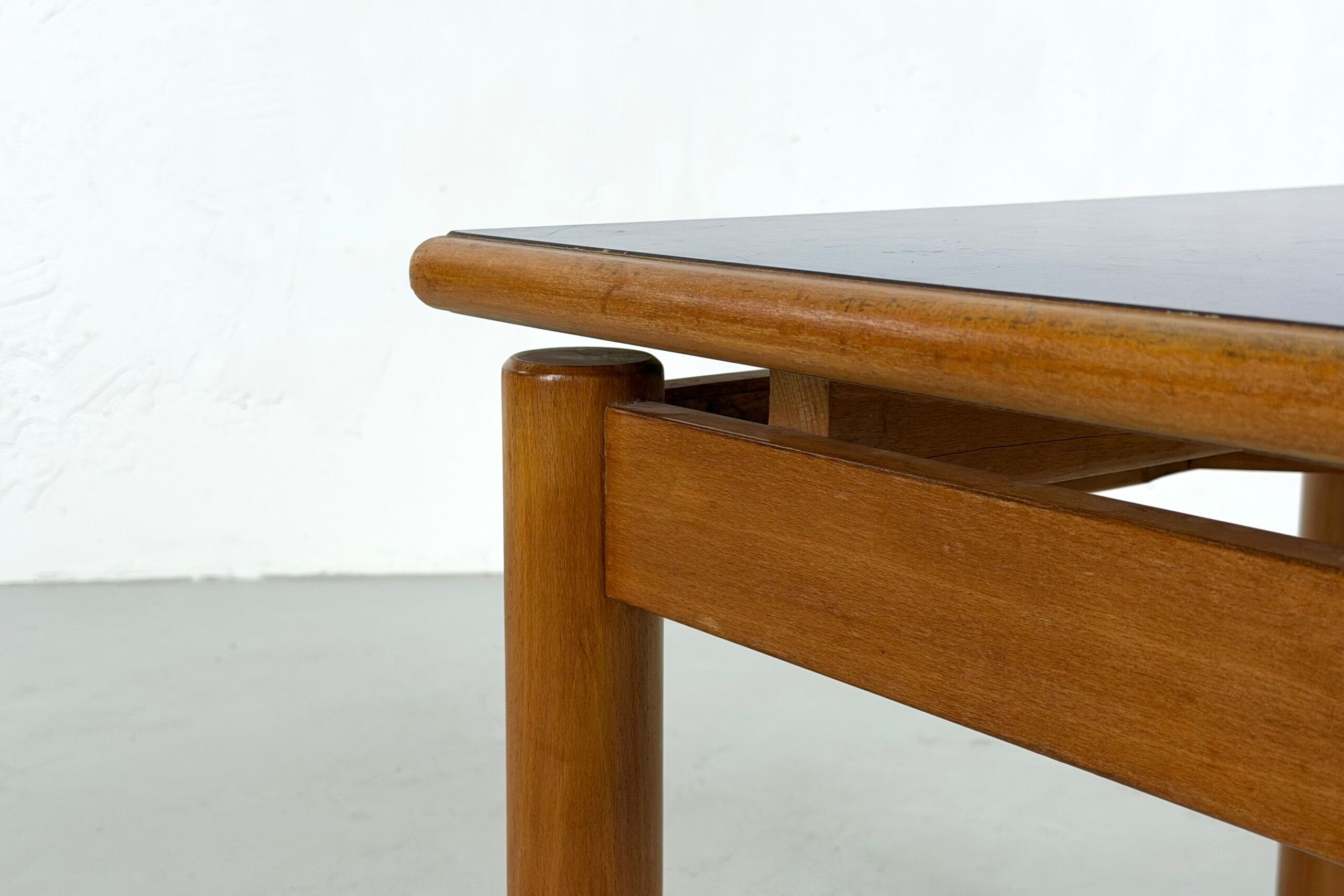 Beech coffee table with a blue formica top, France – 1960s