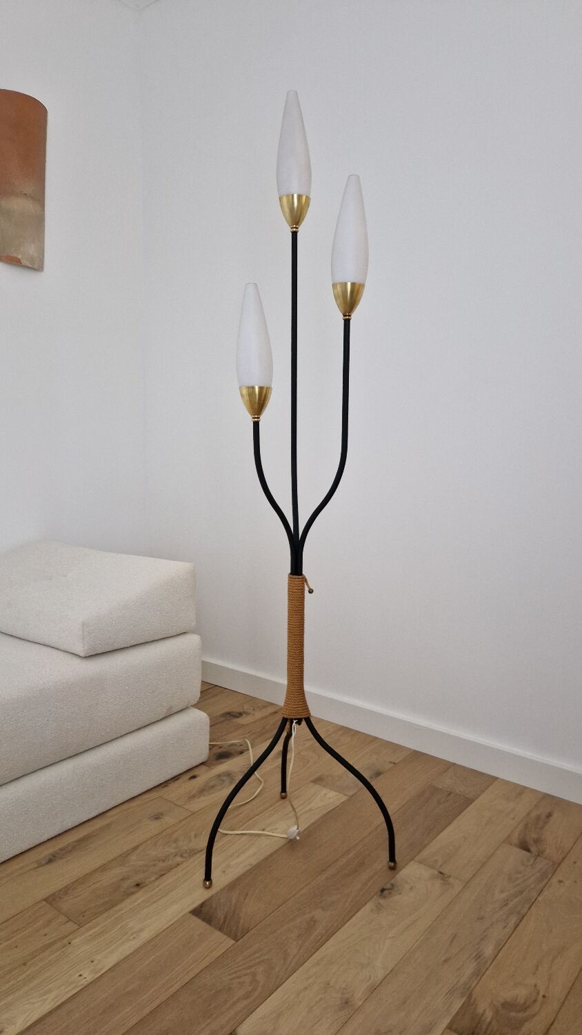 Vintage tripod floor lamp Maison Lunel 1950