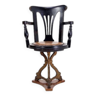 19th century black stained oak liner chairs
