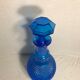 Old molded glass decanter bottle blue geometric shape + cap