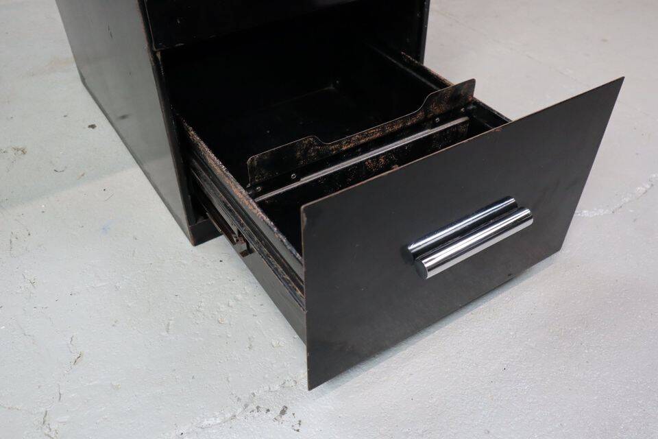 1930's modernist desk in black lacquered metal