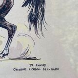 3 old engravings of horses / triptych riders golden frame