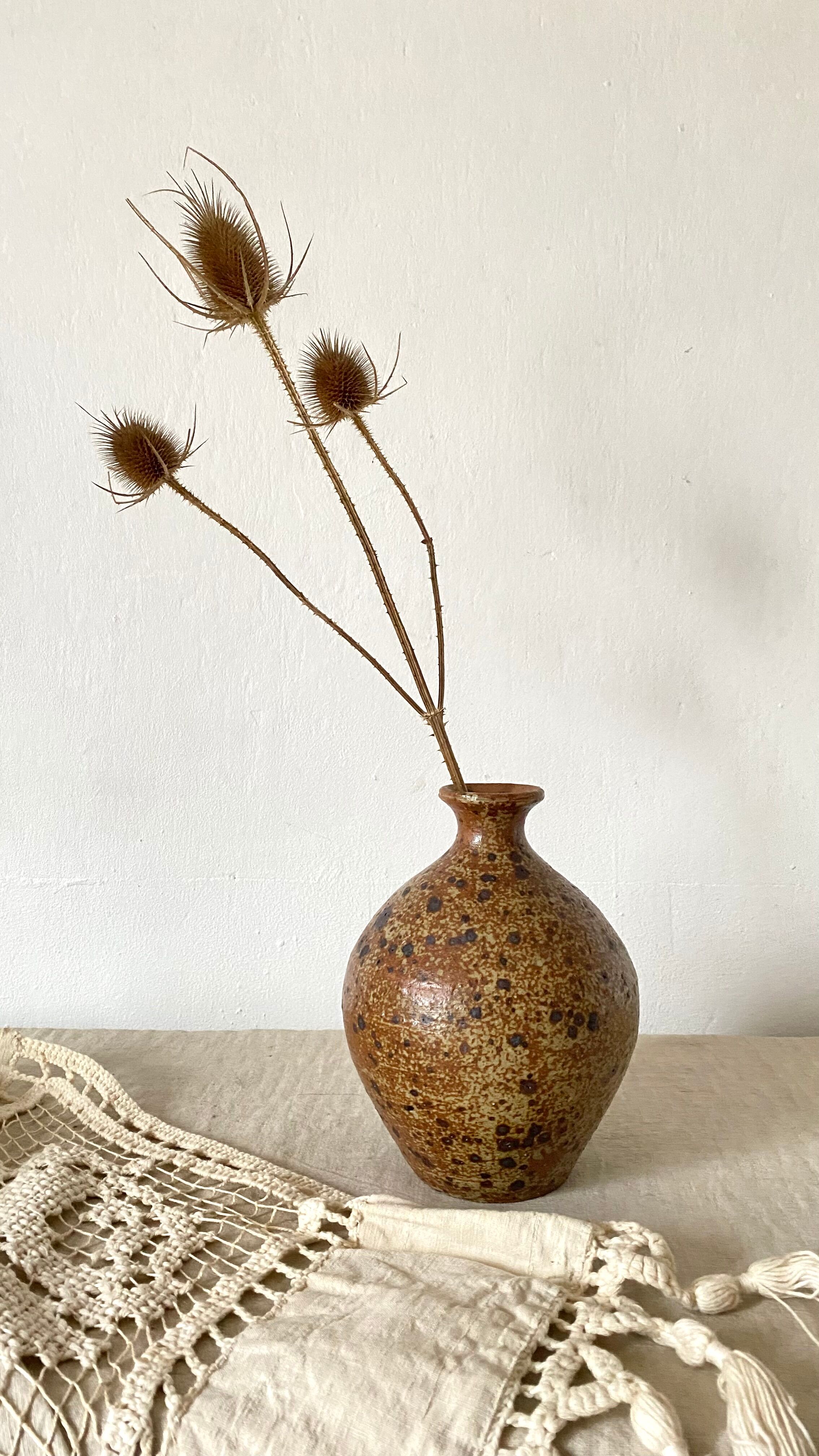 Vintage pyreted stoneware vase