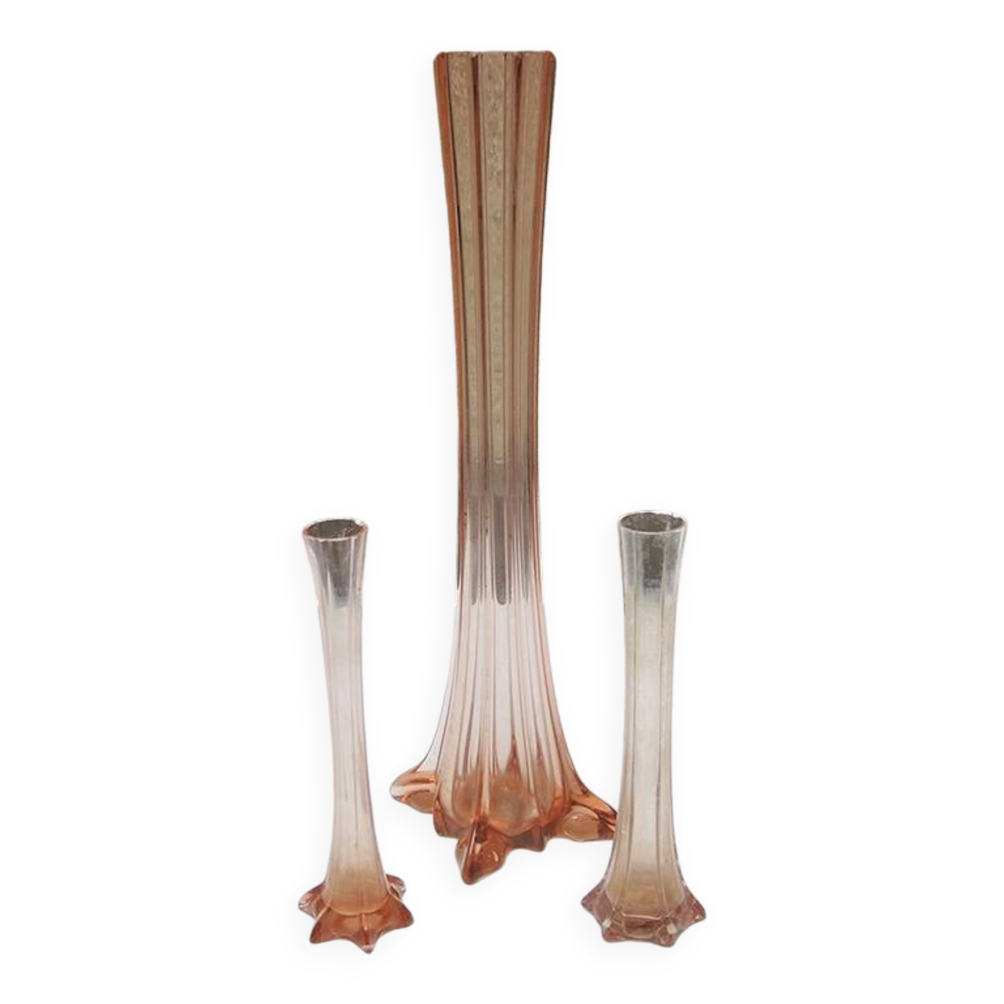 3 antique pink glass eiffel tower vases