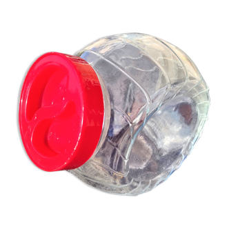 Old candy jar in vintage glass made italy from co. reclining vetro spa