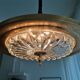 1960s mid century cream metal and crystal pull down large hanging lamp