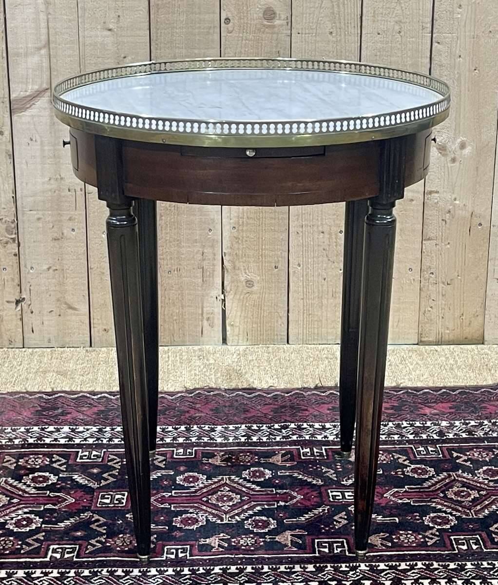 Louis XVI style mahogany bouillotte table from the 1950s with a marble top