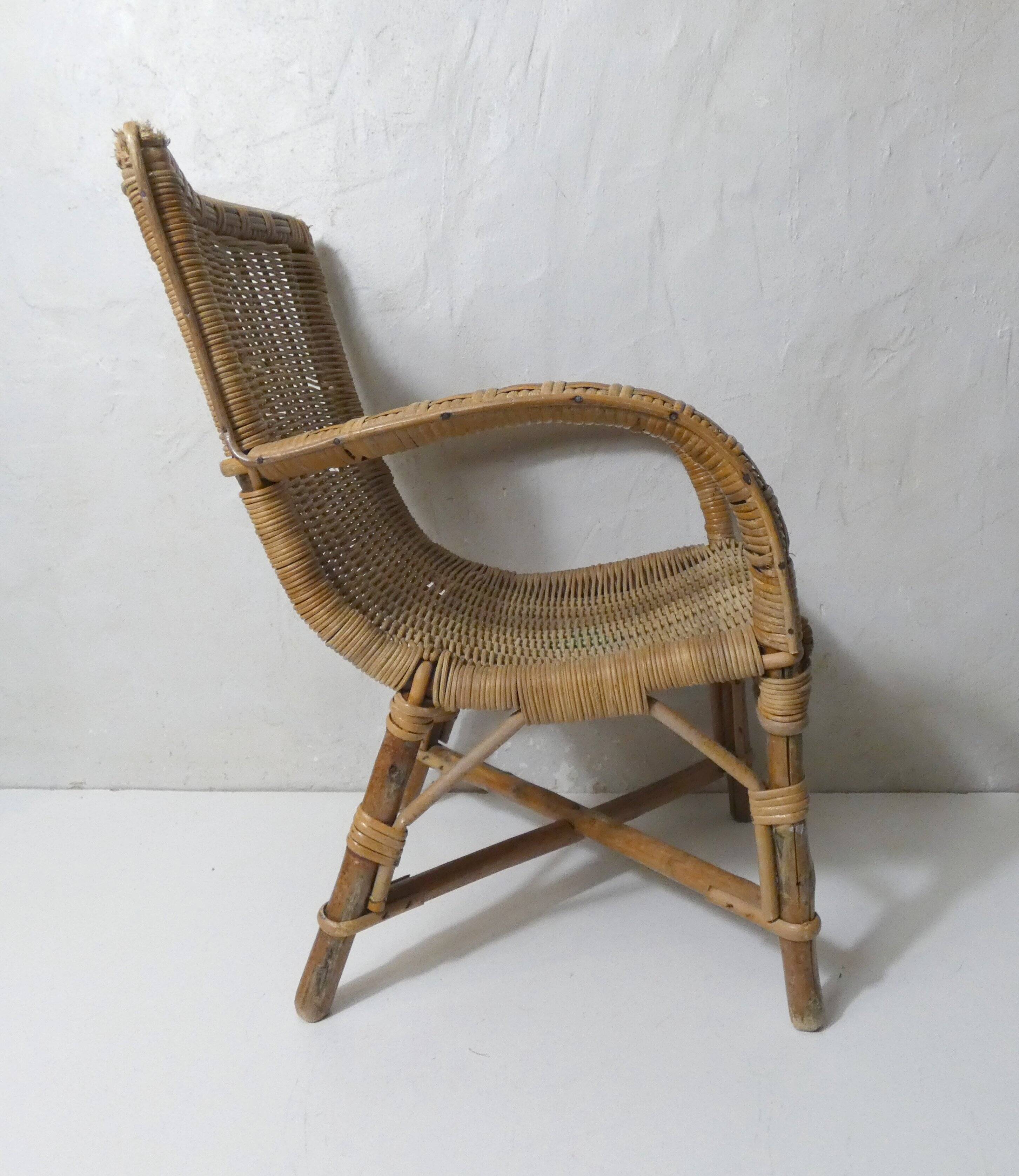 old rattan armchair for children