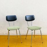 Pair of chrome metal, black leatherette and green velvet chairs, 1970s