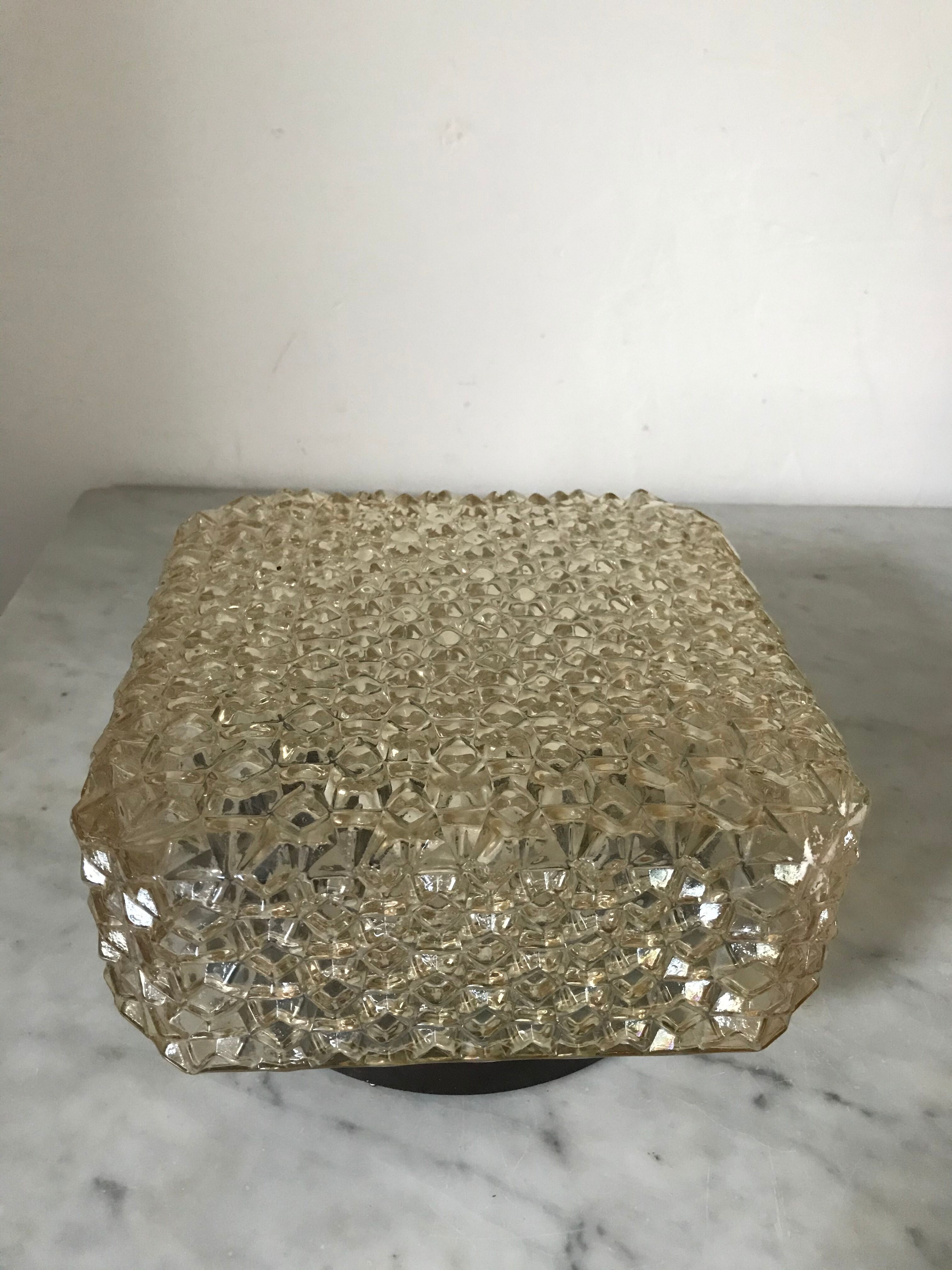 Amber moulded glass ceiling lighten circa 1960