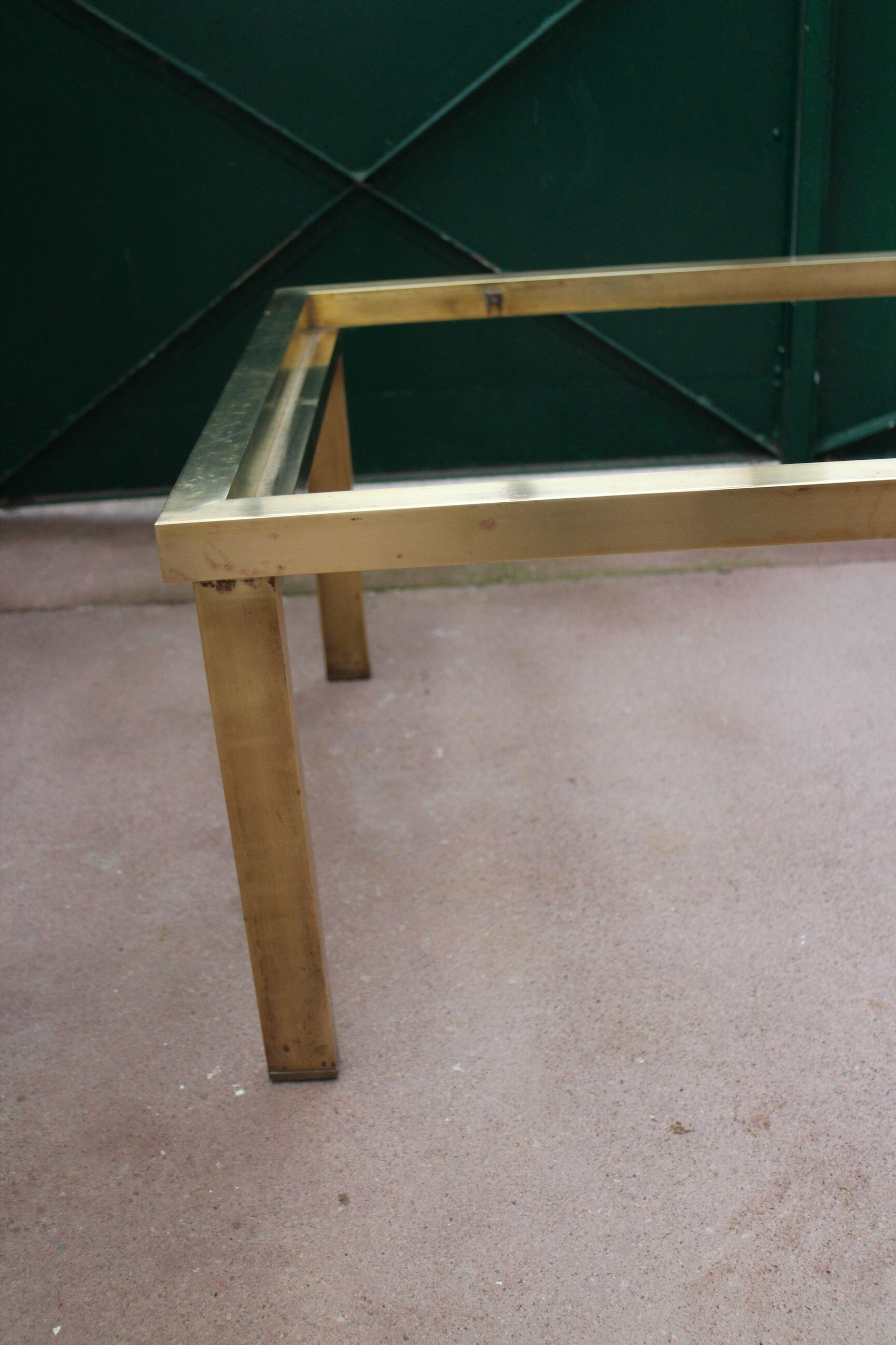 Brass coffee table and 1970 smoked glass