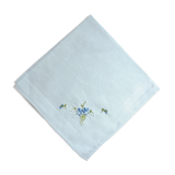 Square of hand-embroidered fabric forget-me-not