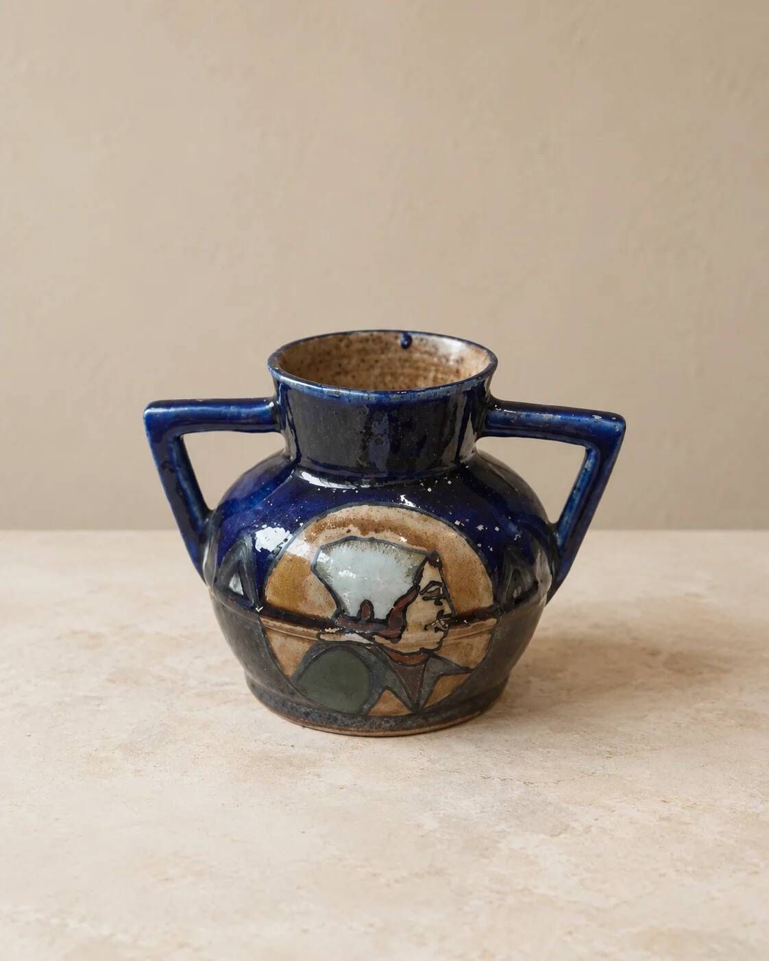HB Quimper Odetta vase in cobalt blue glazed stoneware — Art Deco design, 1920s