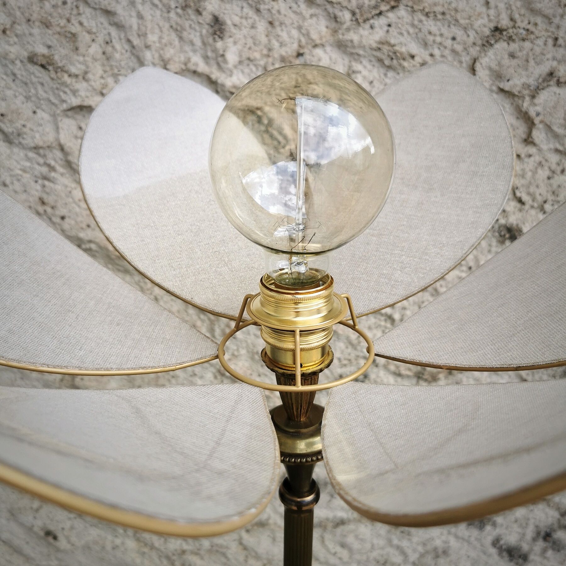 Brass foot floor lamp and petal flower lampshade