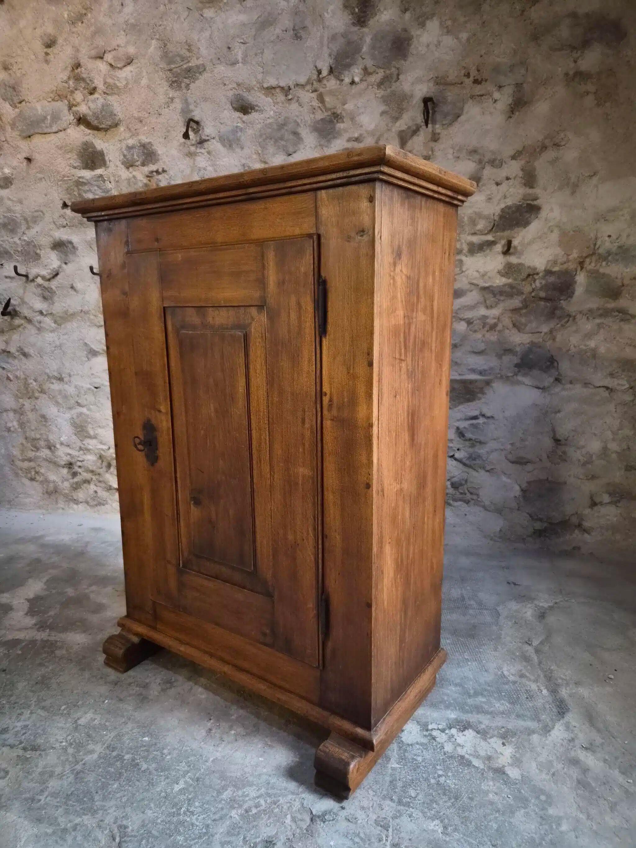 French antique oak wardrobe with one door, 18th century.