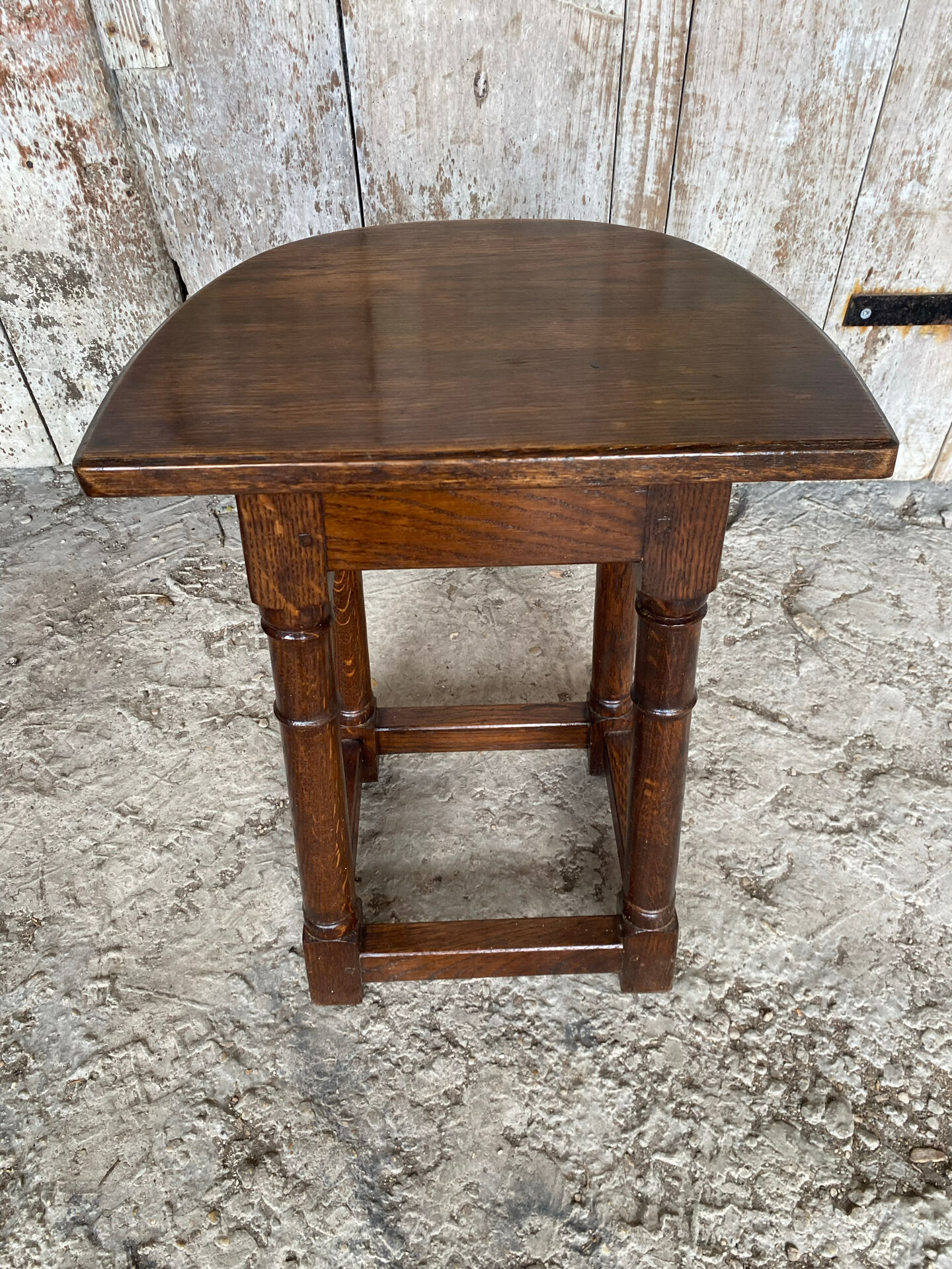 Escabelle Choir Stool Antique Solid Oak Half-Moon 19th Century Wine